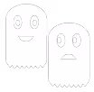 Two ghosts, one smiling and the other is frowning